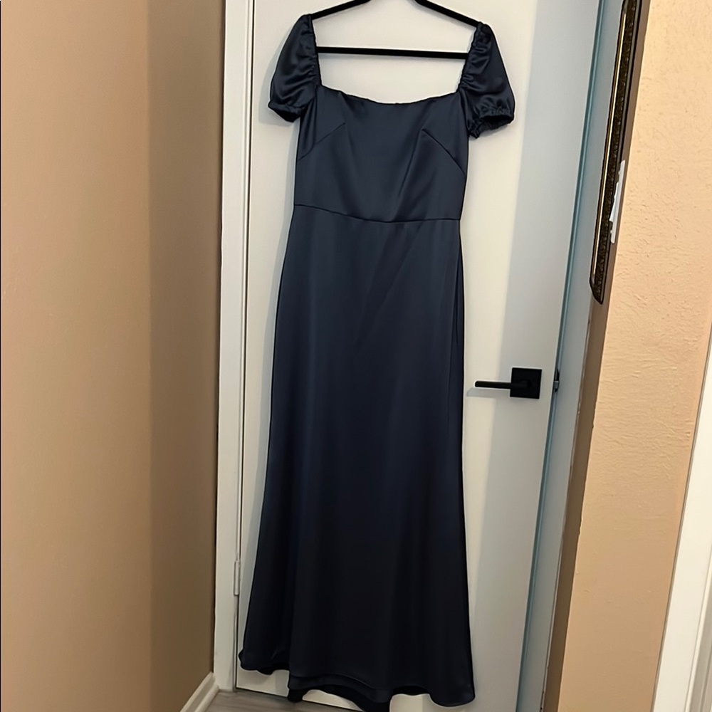 Amsale Teal Puff Sleeve Square Neck Gown